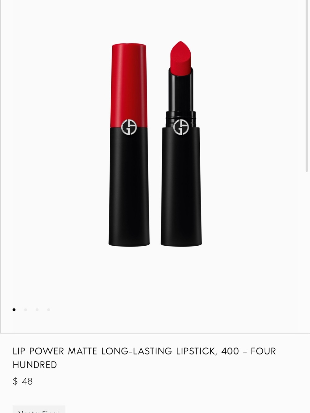 Giorgio Armani Lip Power Red Matte Lipstick - Shade 400 - Picture 4 of 5